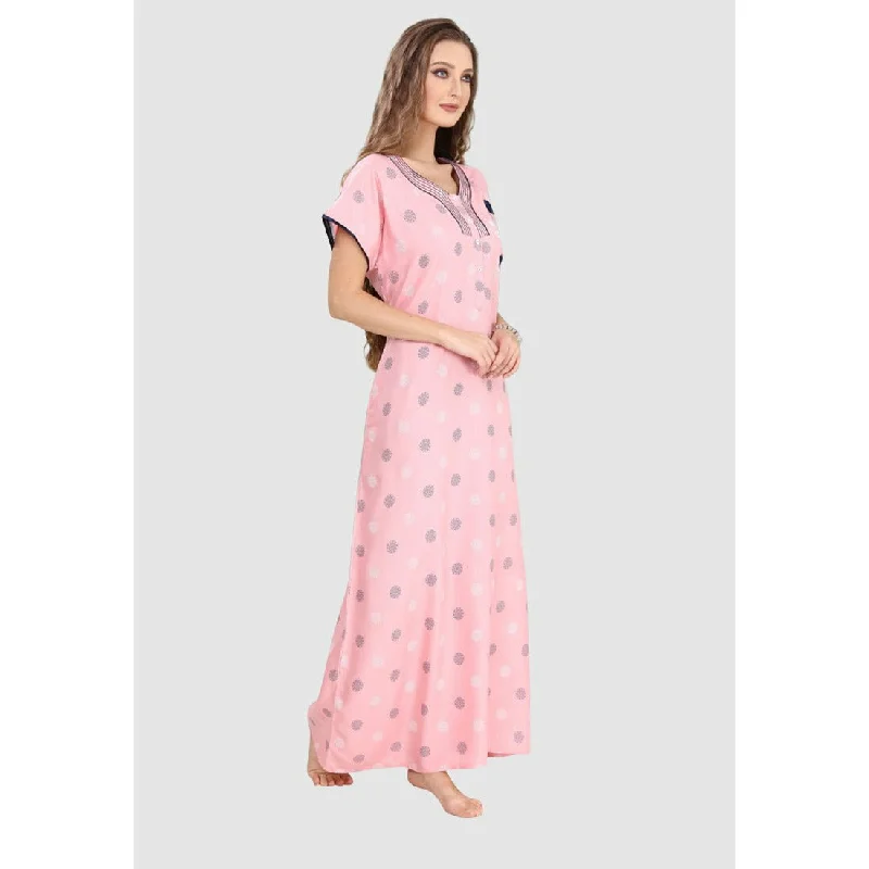 100% Rayon Button Up Neckline Long Nighty