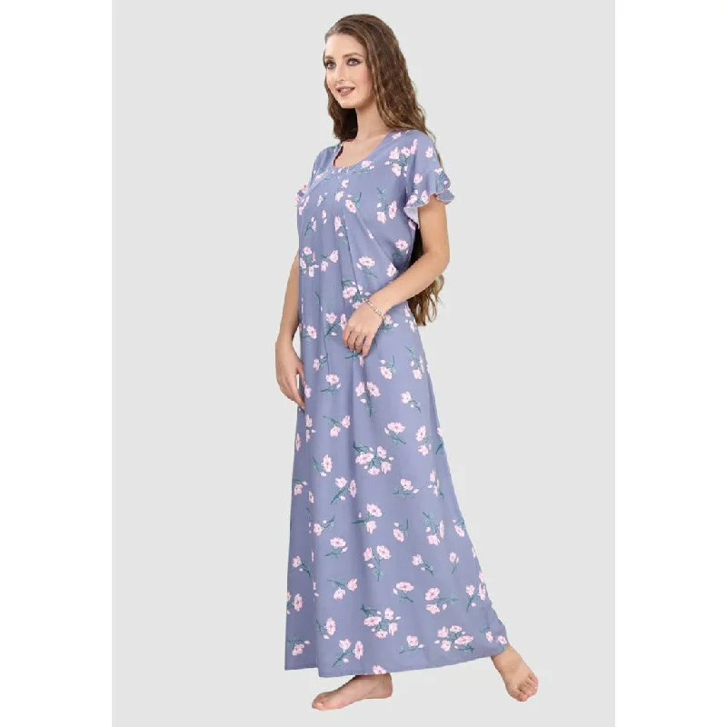 100% Rayon Short Sleeve Long Floral Nighty