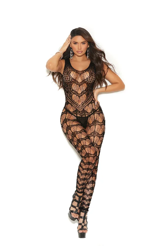 Elegant Moments Crochet Footless Bodystocking With Open Crotch