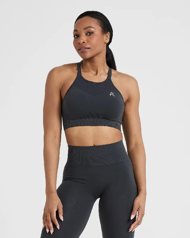 Effortless Seamless High Neck Bralette | Coal