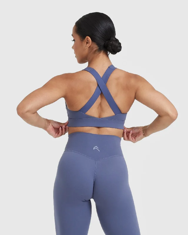 Timeless Wide Strap Sports Bra | Slate Blue