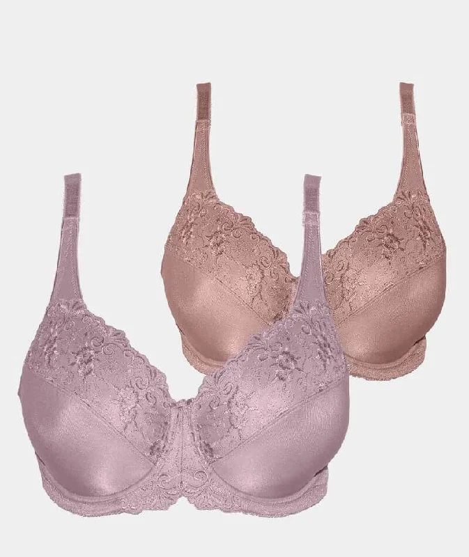 Triumph Embroidered Minimiser Bra 2 Pack - Lilac/Chocolate Mousse