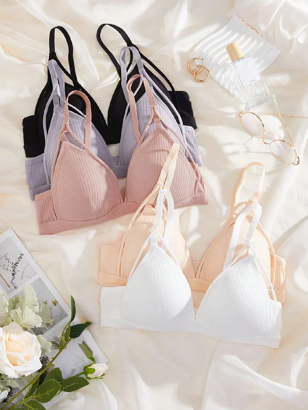 5pcs Solid Wireless Bra