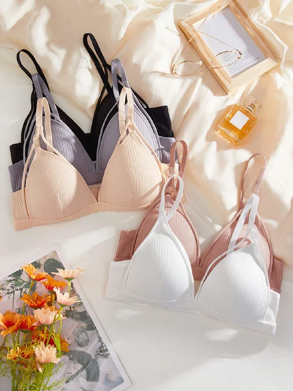 5pcs Solid Wireless Bra