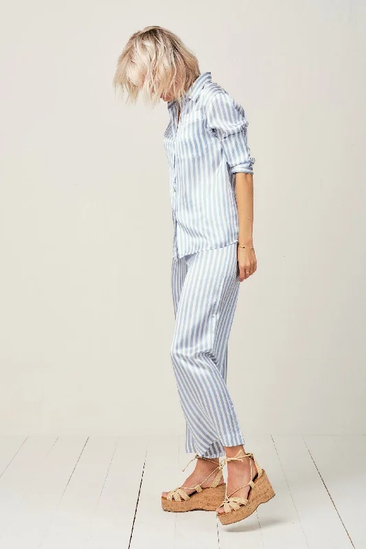 Alexandra Silk Pyjama in Candy Blue Stripes - Top