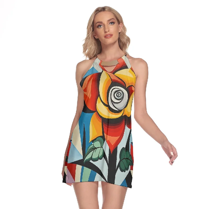 All-Over Print Women's Round Neck Above Knee Dress