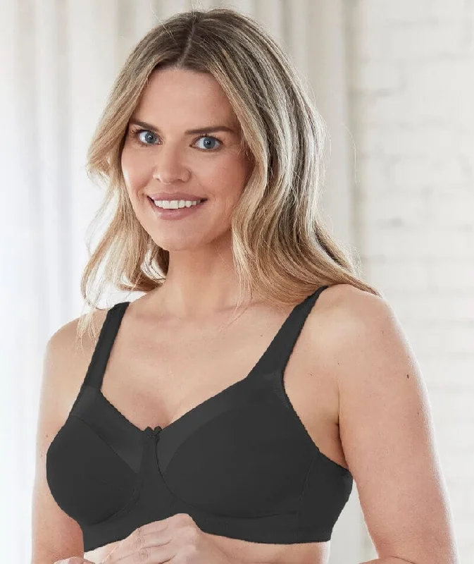 Bestform Satin Trim Wire-Free Cotton Bra With Unlined Cups - Black