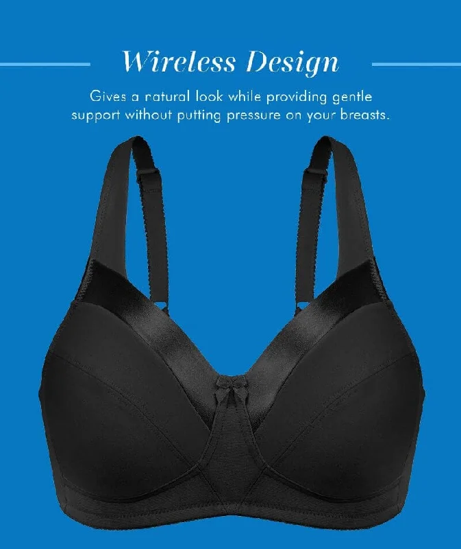 Bestform Satin Trim Wire-Free Cotton Bra With Unlined Cups - Black