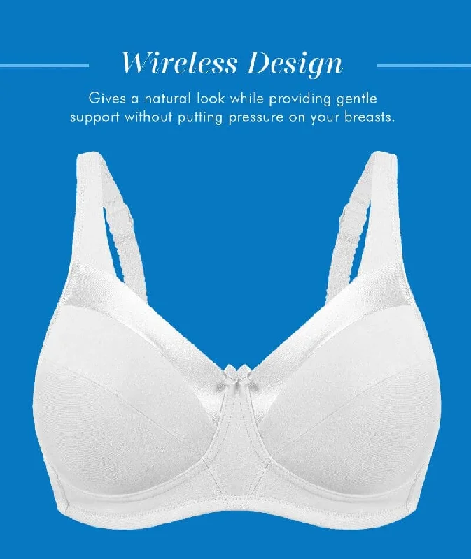 Bestform Satin Trim Wire-Free Cotton Bra With Unlined Cups - White