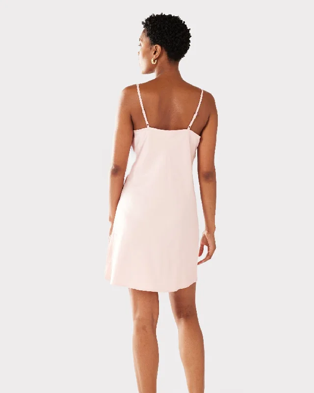 Satin Lace Trim V-Neck Slip Nightdress - Blush