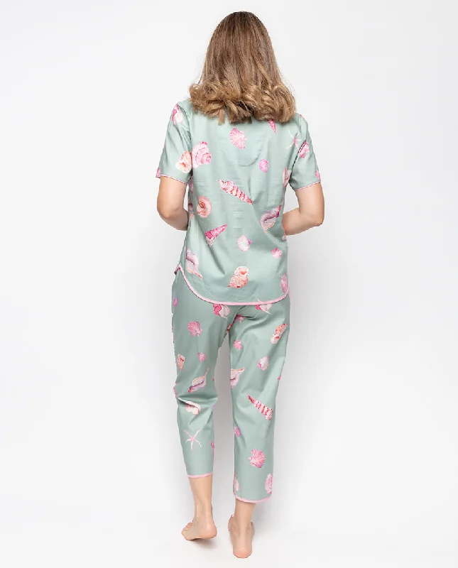 Coral Shell Print Cropped Pyjama Bottoms