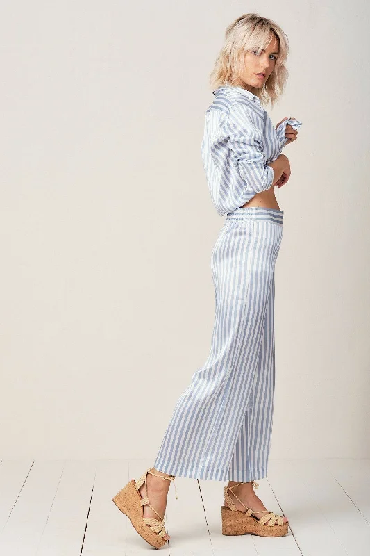 Alexandra Silk Pyjama in Candy Blue Stripes - Bottom