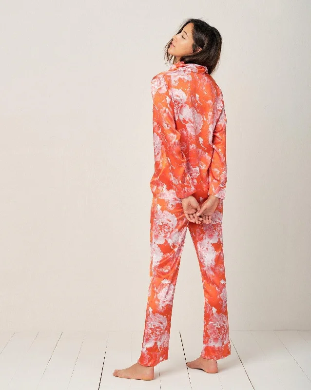 Elisabetha Silk Pyjama in Tea Garden Red - Bottom