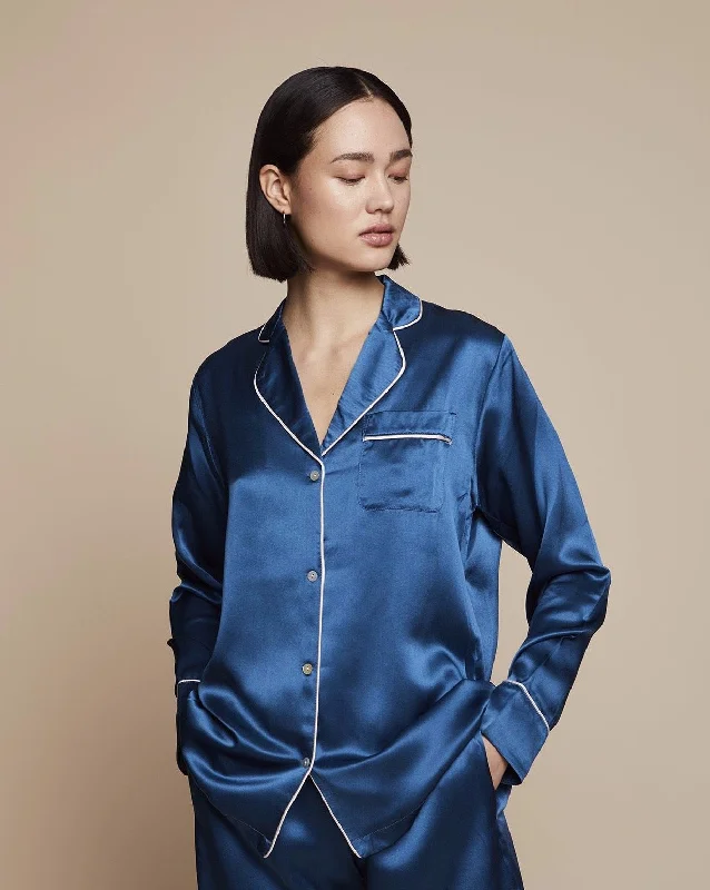 Elisabetha Silk Pyjama Top in Blue Hour