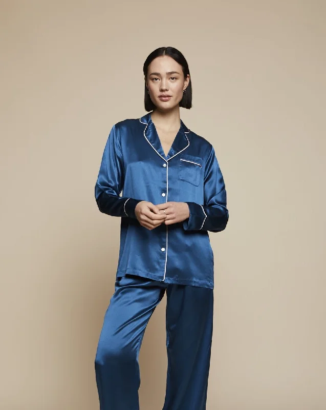 Elisabetha Silk Pyjama Top in Blue Hour