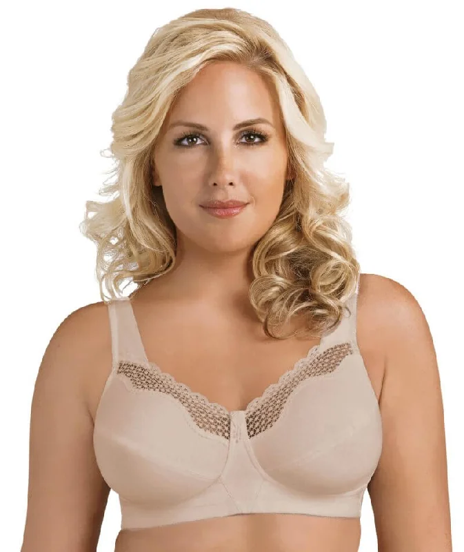 Exquisite Form Fully Cotton Soft Cup Wire-Free Bra With Lace 2 Pack - Damask Neutral/White