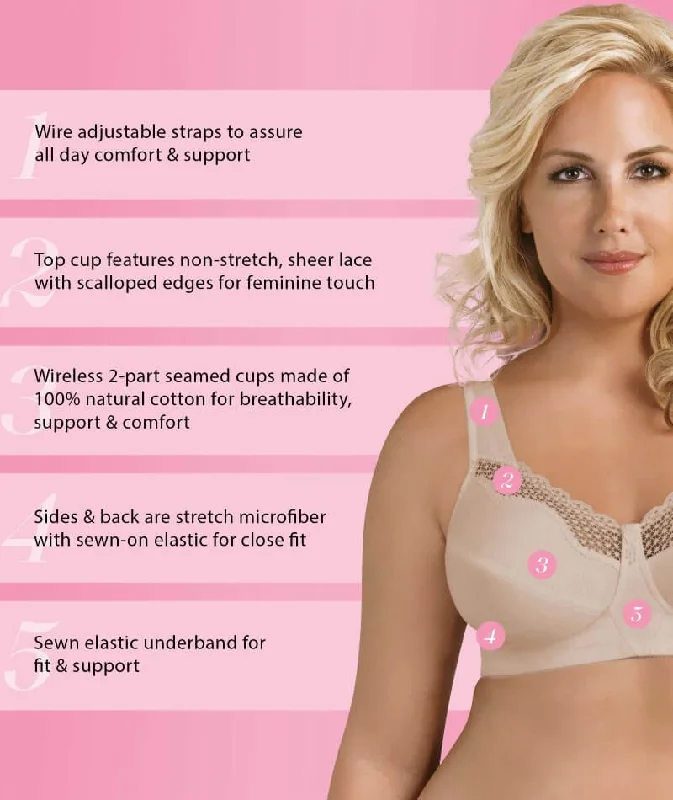 Exquisite Form Fully Cotton Soft Cup Wire-Free Bra With Lace 2 Pack - Damask Neutral/White