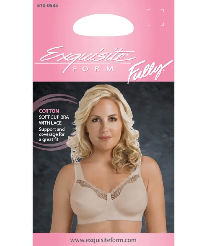 Exquisite Form Fully Cotton Soft Cup Wire-Free Bra With Lace 2 Pack - Damask Neutral/White