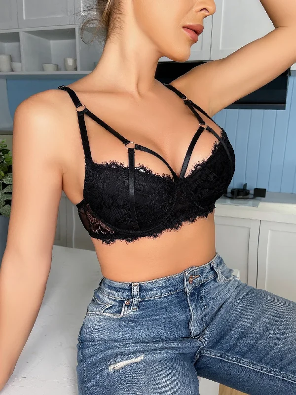 Floral Lace Cut Out Underwire Bra