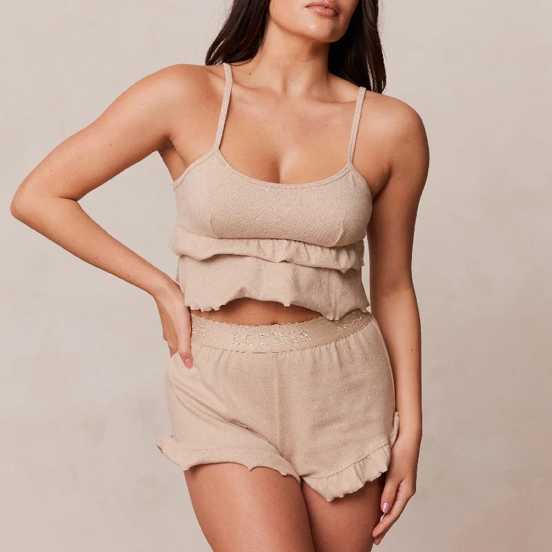 Frill Pyjama Shorts - Mink