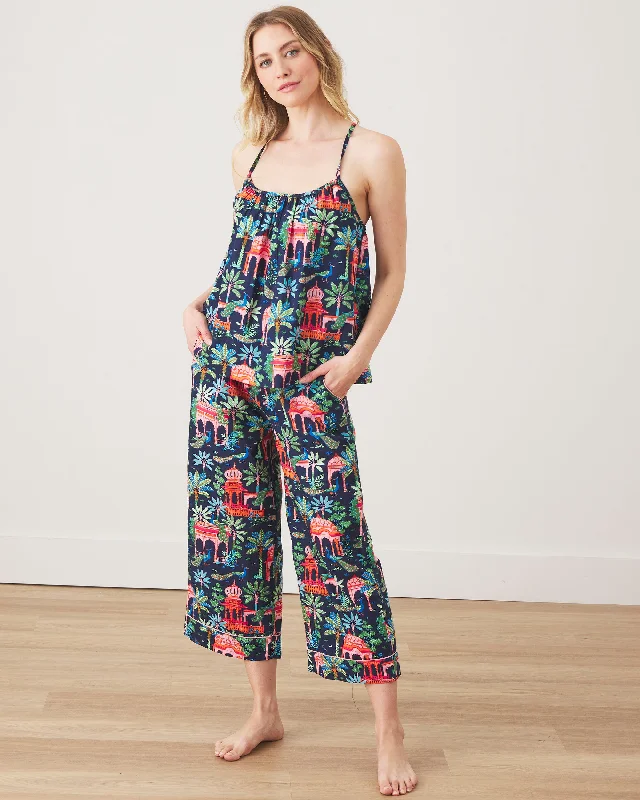 Peacock Palace - Cami Cropped Pants Set - Deep Navy