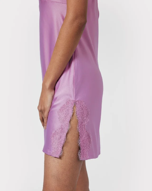 Satin Lace Trim Slip Nightdress - Lavender