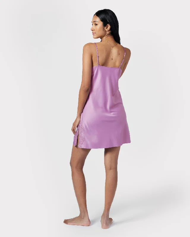 Satin Lace Trim Slip Nightdress - Lavender