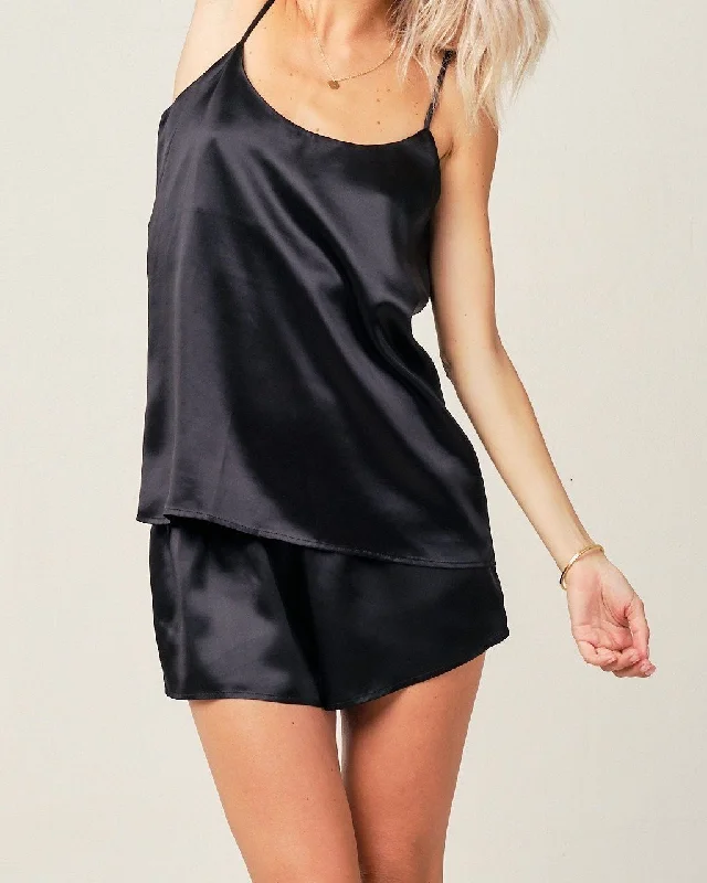 Thera Silk Shorts in Midnight Black