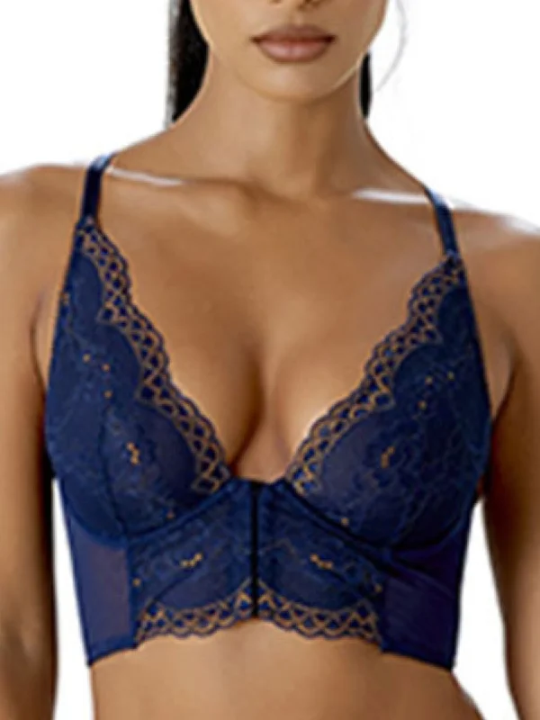 Superboost Lace Deep V Bralette - Midnight Blue/Gold