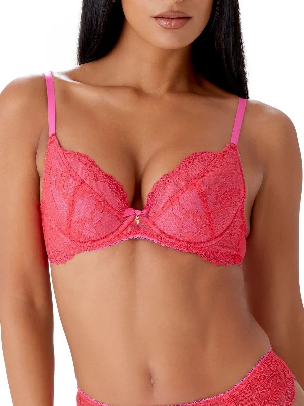 Superboost Lace Padded Plunge Bra - Rose Red