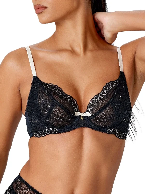 Superboost Lace Plunge Bra - Black/Ivory Rose