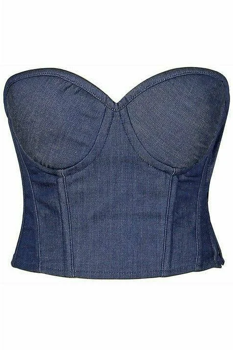 Lavish Underwire Bustier In Blue Denim - Daisy Corsets