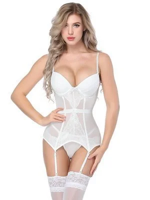 Sexy Lace Bustier Corset Thong Lingerie Sets Waist Cincher Garter