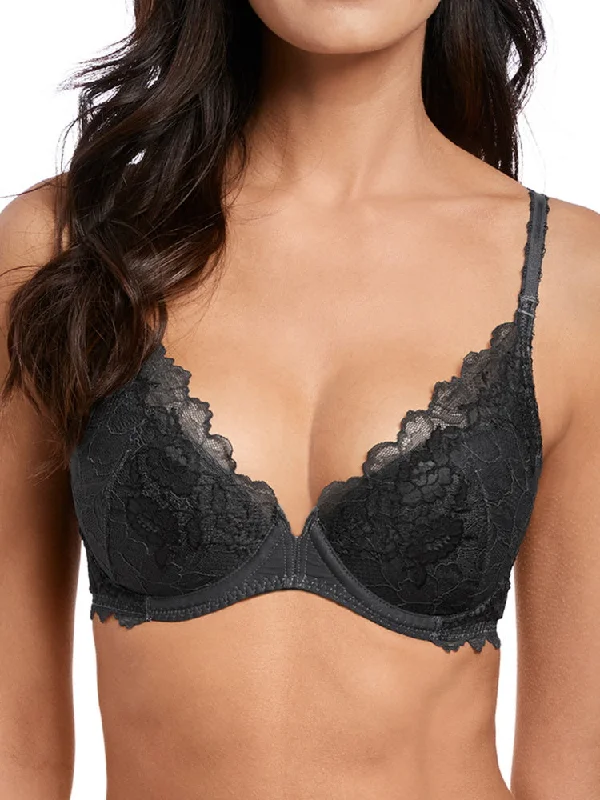 Lace Perfection Plunge Push Up Bra - Charcoal