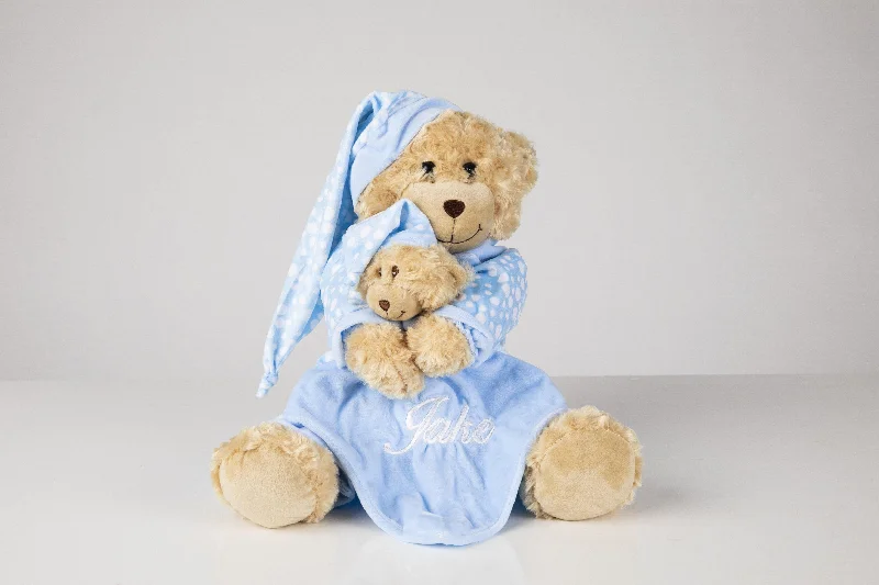 Baby boy gift - large teddy with personalised detachable comforter