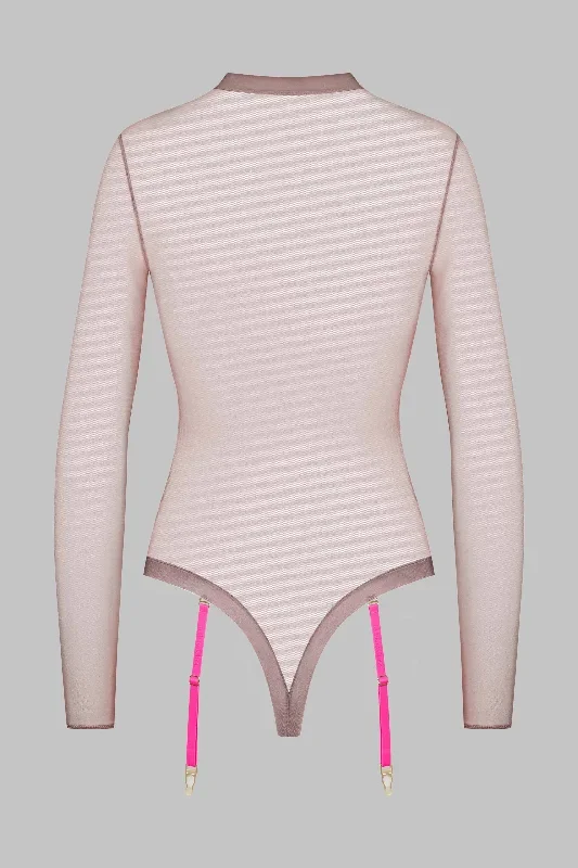 body-string-manches-longues-corps-a-corps-taupe-rose-fluo