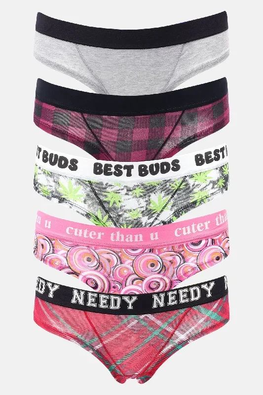 Cute Mood Cheeky 5 Pack Panties - Red/combo