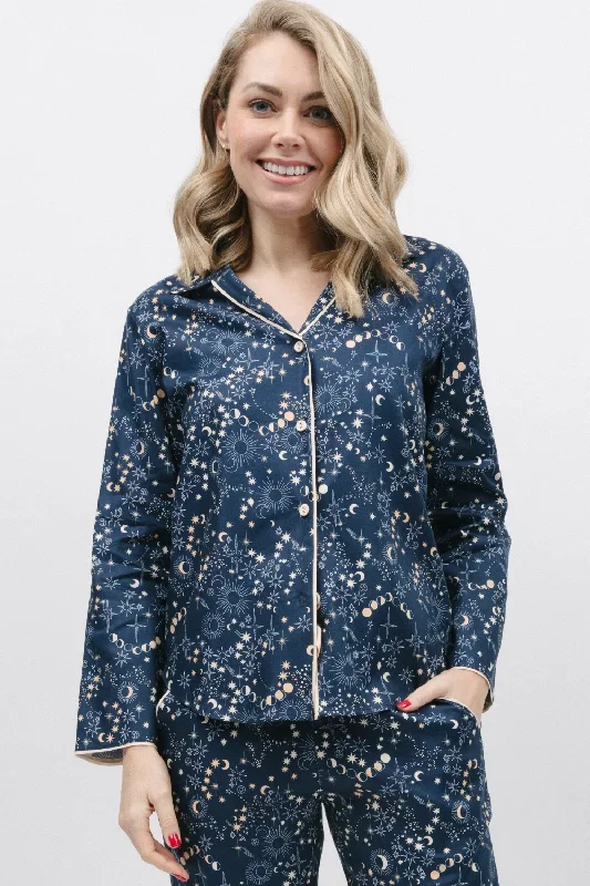 Cosmo Celestial Print Long Sleeve Pyjama Top, Size UK 8