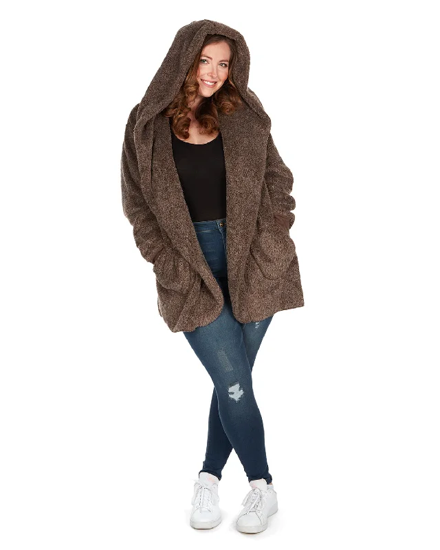 Women's Marled Plush Hooded Lounge Sweater with Shawl Collar