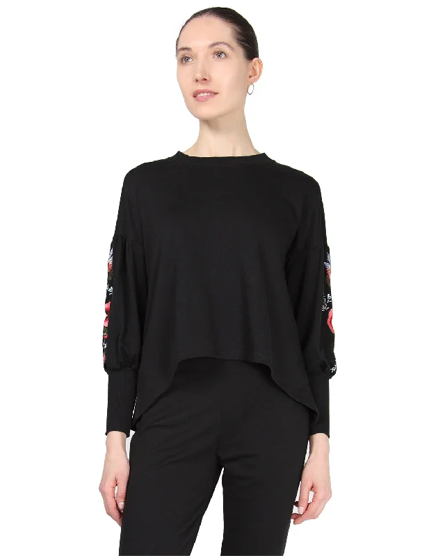 oversized-dropped-sleeve-top-with-ribbed-cuff-embroidery