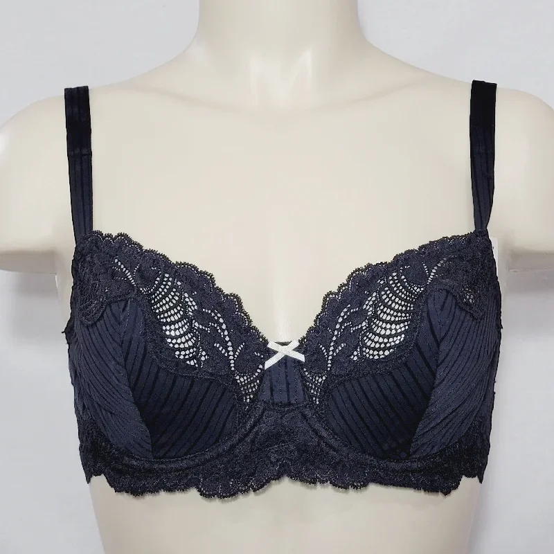 Paramour by Felina 115353 Stripe Delight Full Figure Underwire Bra 38DD Black NWT