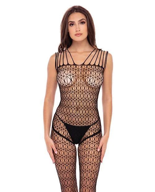 Rene Rofe Neo Geo Crotchless Bodystocking Black O-s