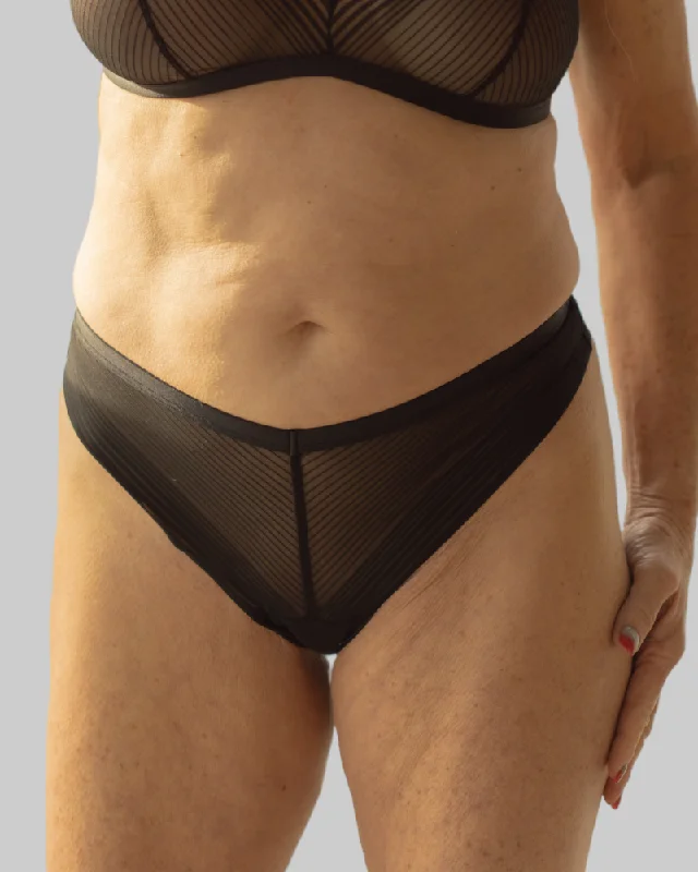 Ruth Stripe Mesh Thong in Black