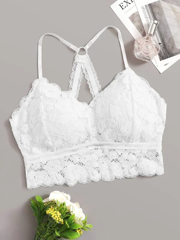 Scalloped Trim Floral Lace Bralette