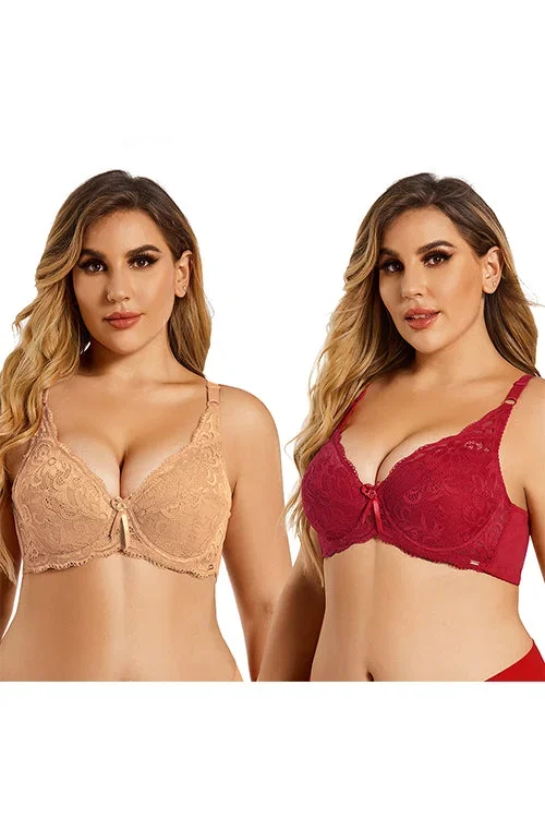 Plus Size Lace Shoulder Strap Underwire Lingerie Top Two Pieces