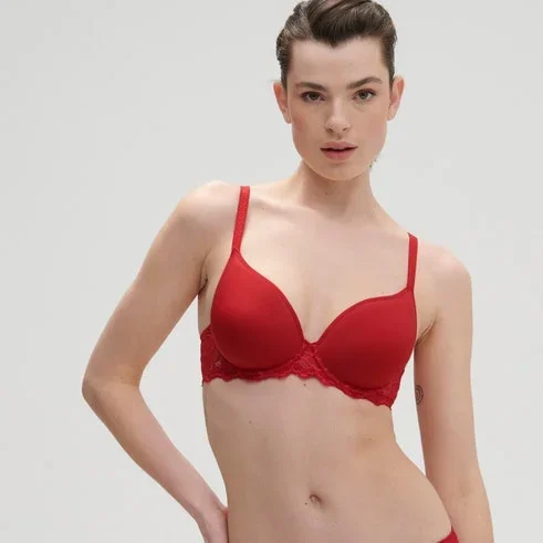 Simone Perele Caresse 3D Plunge Lace Underwire Bra - Rouge Tango