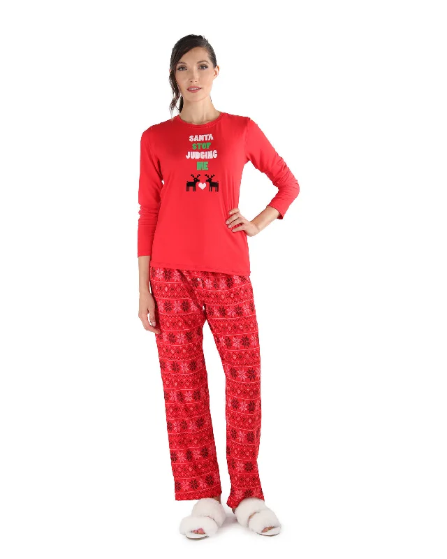 Women's Santa Don't Judge Me Snowflake Love Two-Piece PJ Set