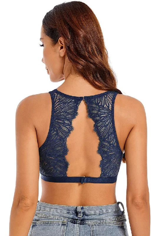 Women's Halter Lace Bralette Wireless V Neck Triangle Bra Top