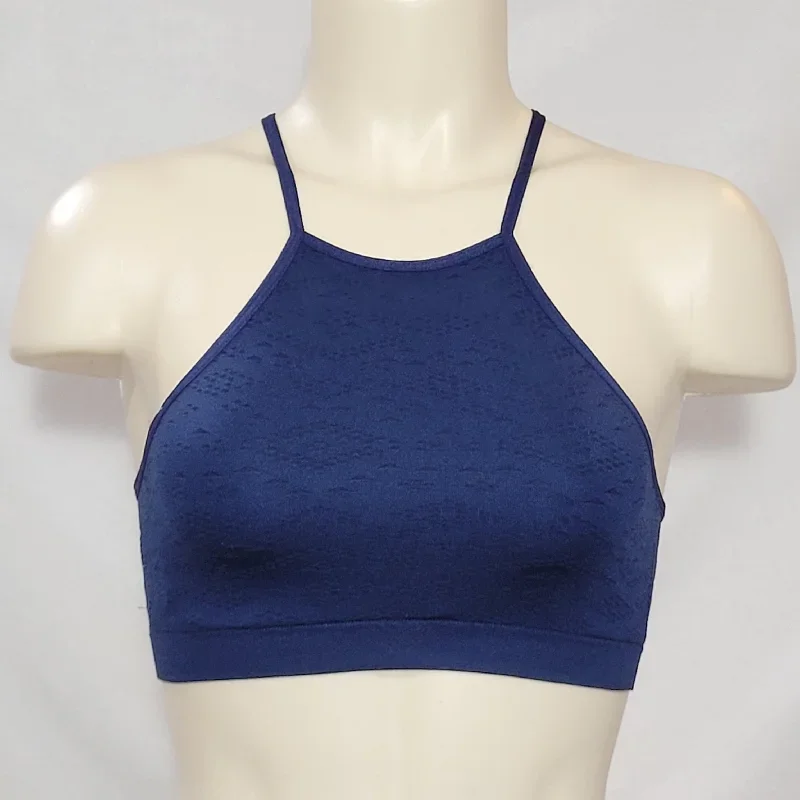 Xhilaration High Neck Seamless Wire Free Texture Bralette Bra Size SMALL Navy Nightime Blue